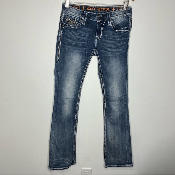 Rock Revival Nancy mid rise bootcut jeans size 26 pocket bling - Picture 1 of 13